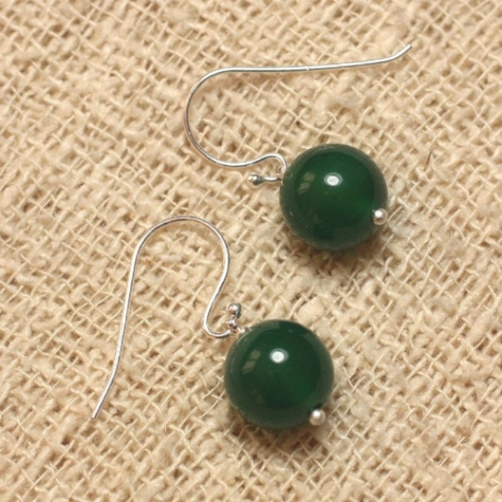 925 Silver and Stone Earrings - Green Onyx 10mm